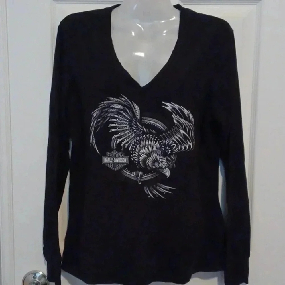 - Harley-Davidson V-neck long sleeve top Women's Size Large - Picture 9 of 9